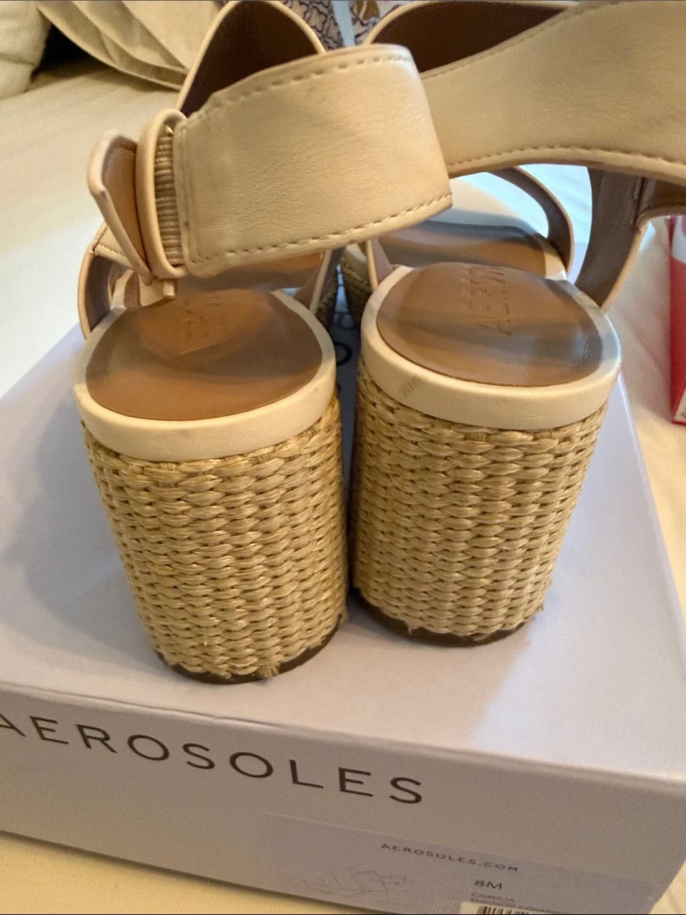AEROSOLES Cream Woven-Platform Block Heel Sandals